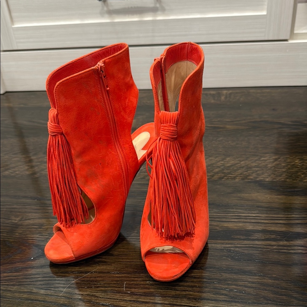 Christian Louboutin Red Heeled Fringe Boots